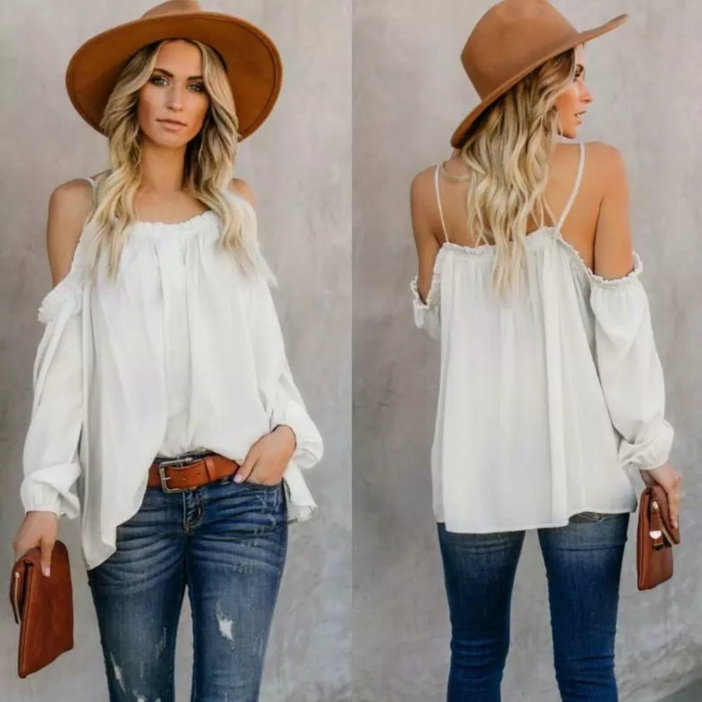 New Oversized Cold Shoulder Camisole Blouse Top - Picture 4 of 9